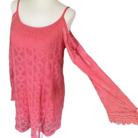 ❣️5/$50 Xhilaration Coral Pink midi dress, open shoulder, flared Longsleeves - Picture 3 of 3